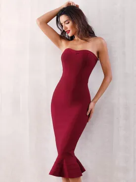Adyce Zip Back Fishtail Hem Bodycon Tube Dress