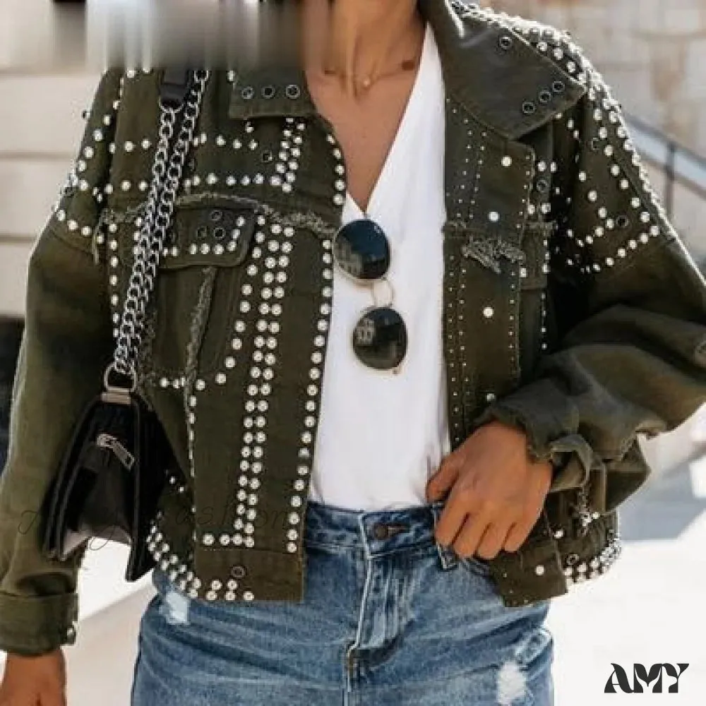 Amy Fashion - Outwear Studded Denim Coats