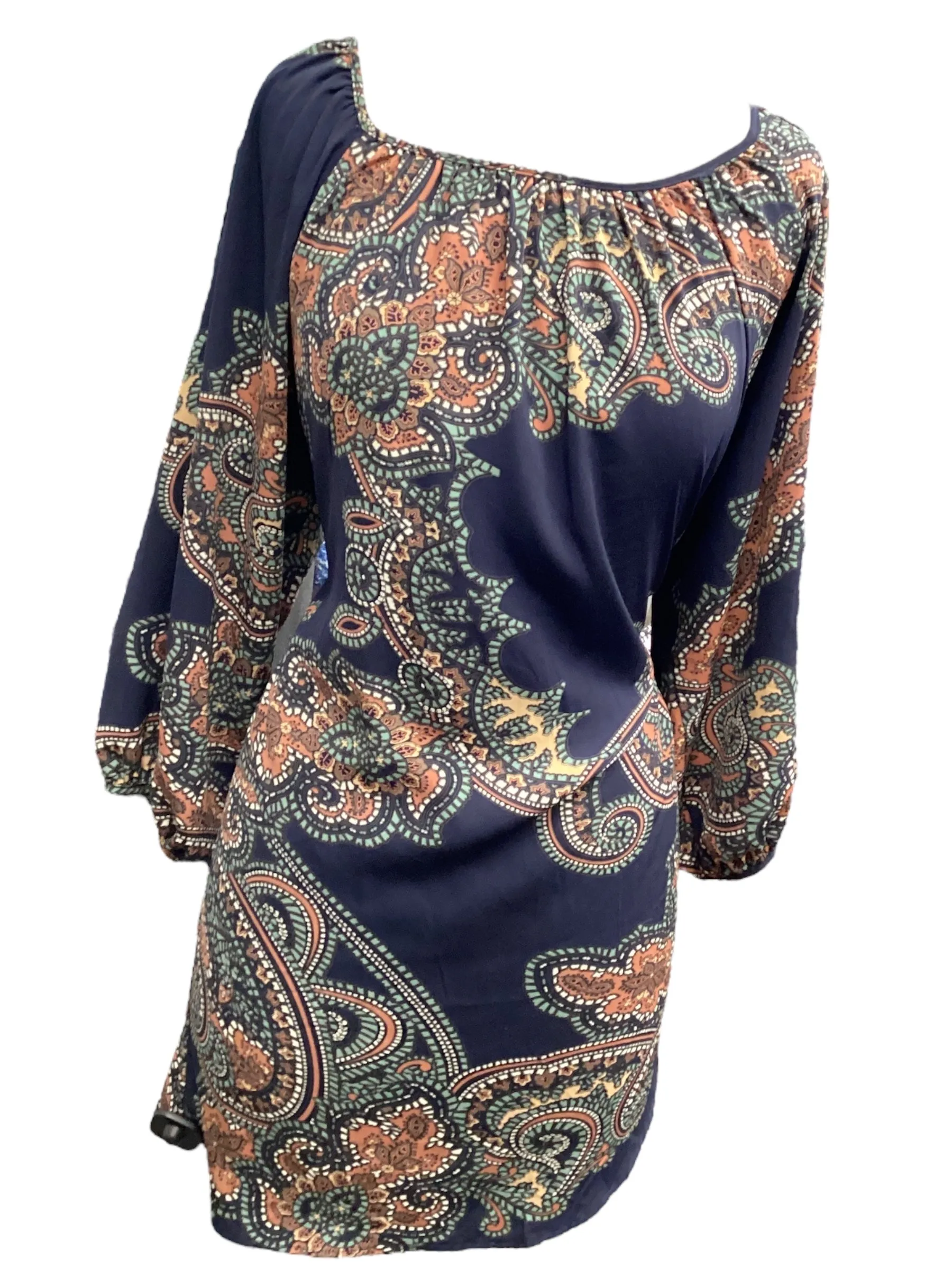 Blue & Brown Dress Casual Midi Clothes Mentor, Size M