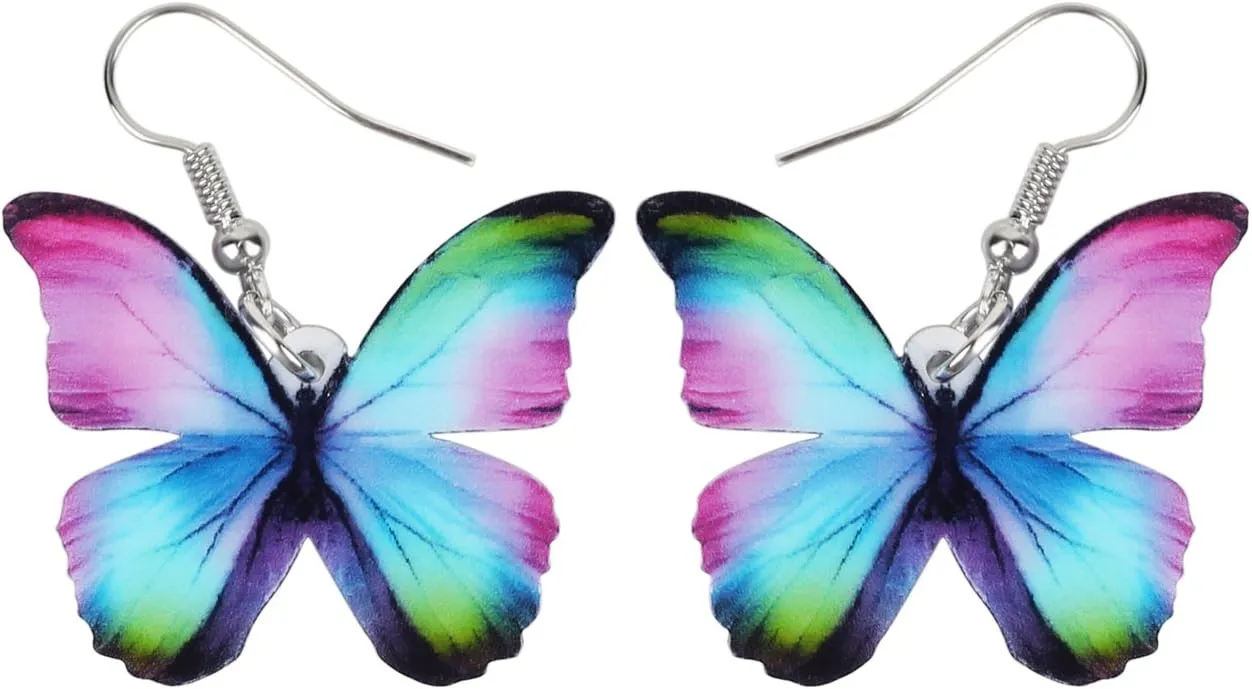 Bonsny Drop Dangle Floral Butterfly Earrings Fashion Insect Jewelry For Women Gift