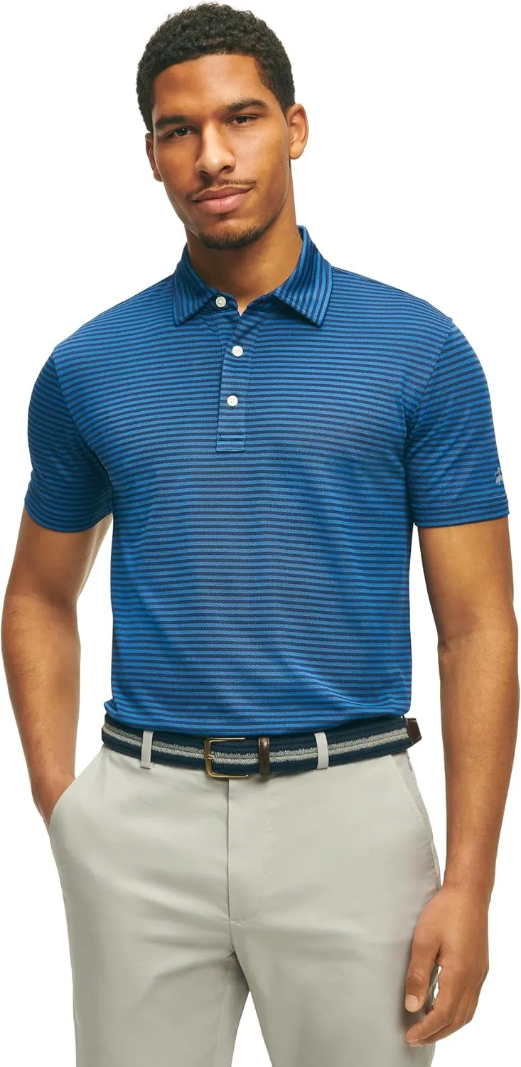 Brooks Brothers Men's Performance Stretch Short Sleeve Stripe Golf Polo Shirt