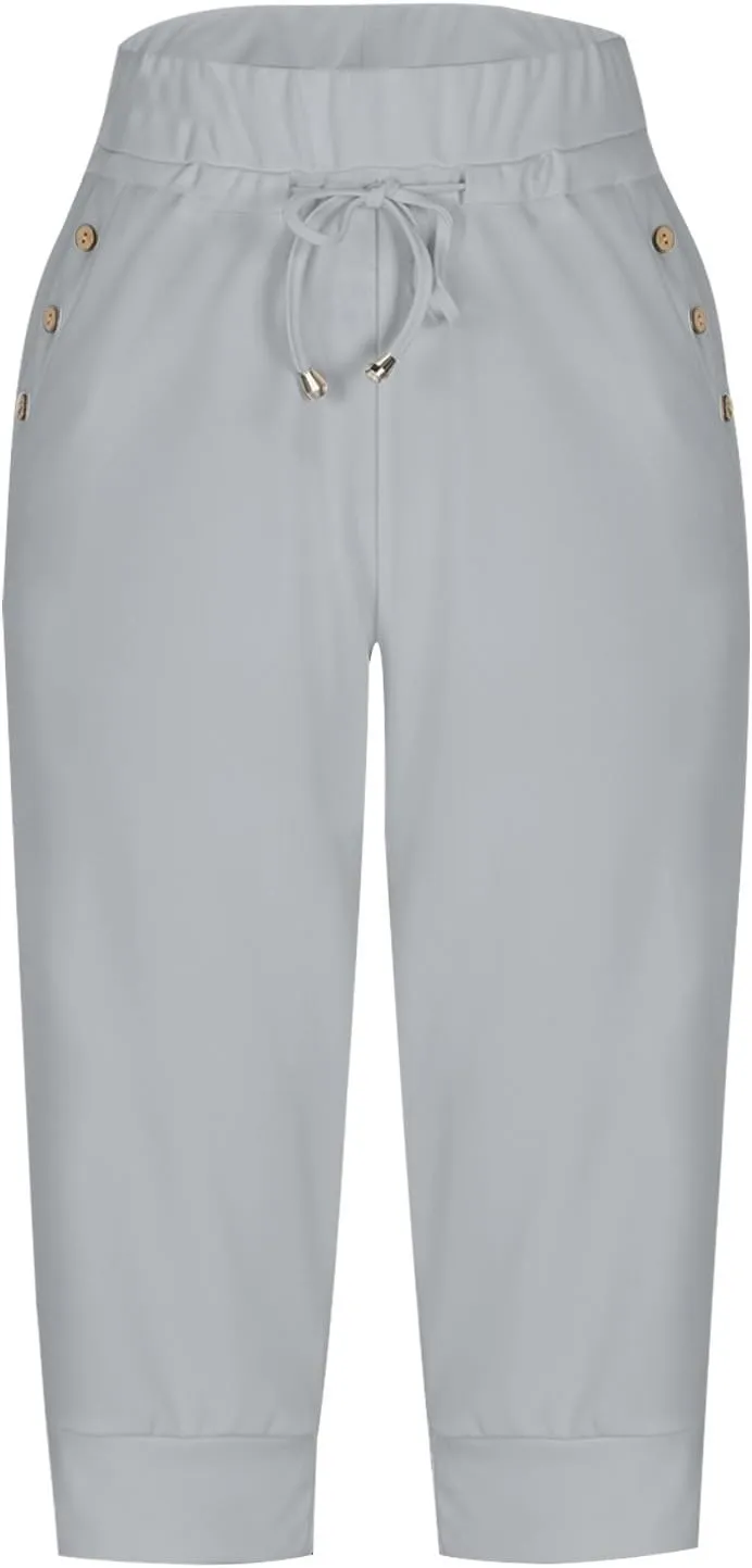 Capri Joggers Womens Fashion 2025 Trendy Elastic Drawstring High Waisted Capris Casual Summer Stretch Active Pants
