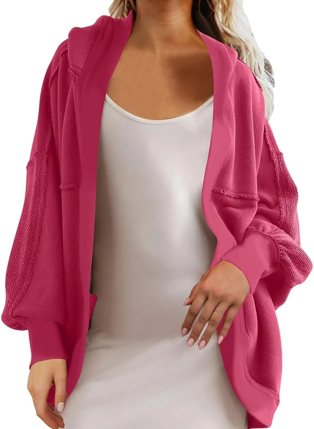 Cardigan Sweatshirts for Women Oversized Long Sleeve Open Front Hooded Jackets Cozy Sweater Coat Fall Spring Fashion