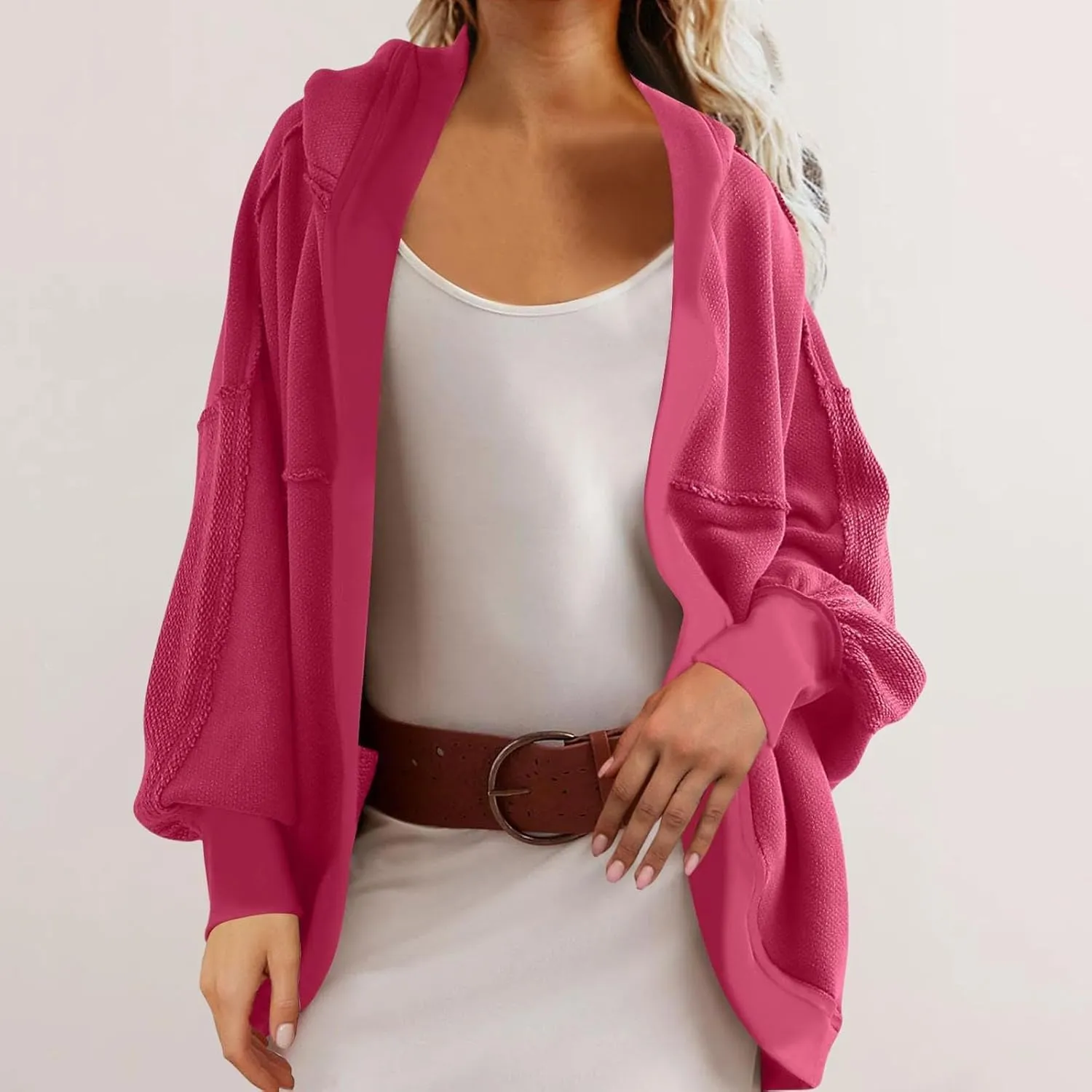 Cardigan Sweatshirts for Women Oversized Long Sleeve Open Front Hooded Jackets Cozy Sweater Coat Fall Spring Fashion