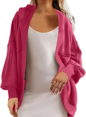 Cardigan Sweatshirts for Women Oversized Long Sleeve Open Front Hooded Jackets Cozy Sweater Coat Fall Spring Fashion