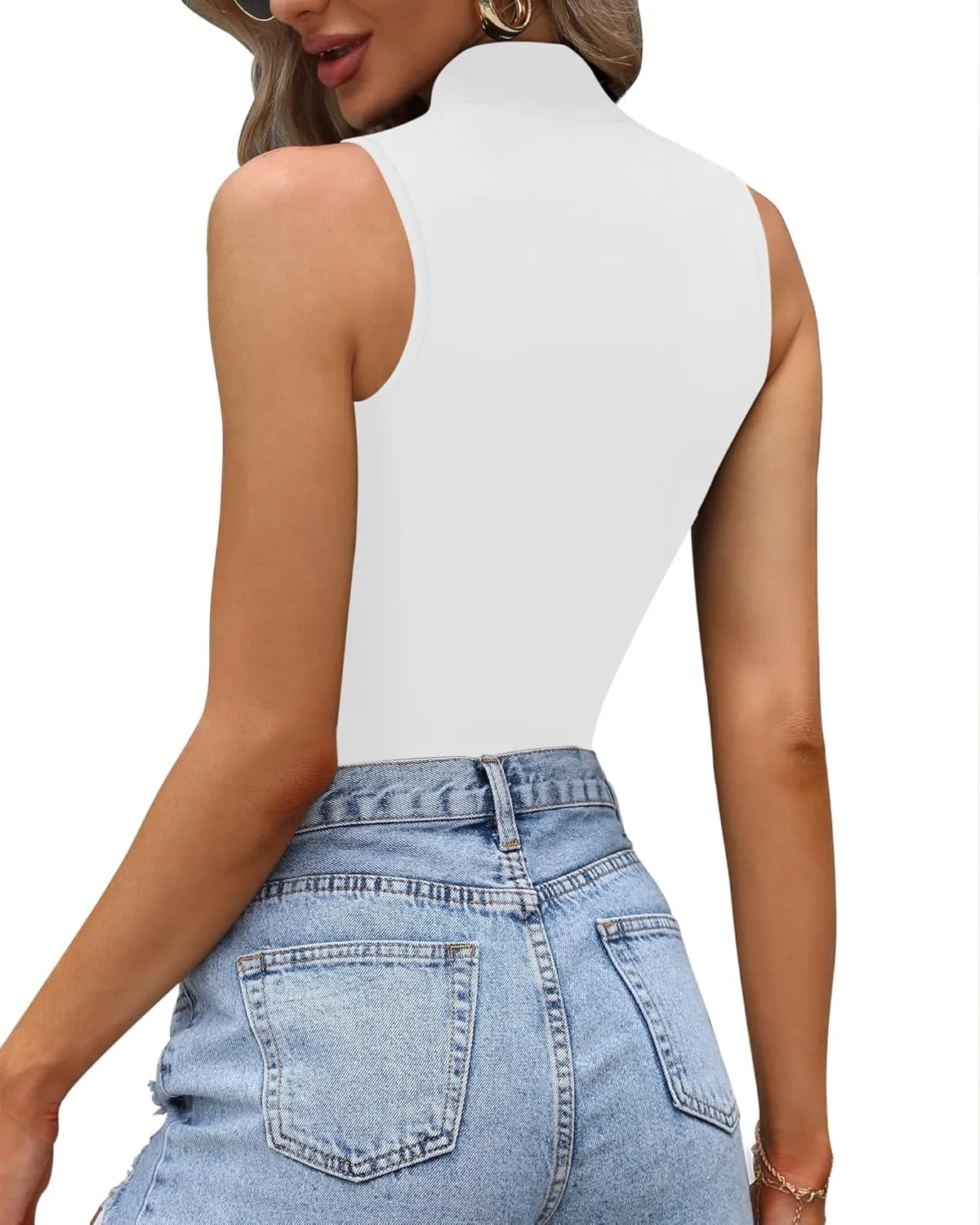 CLOZOZ Turtle Neck Tank Tops for Women Sleeveless Mock Neck Turtlenecks Slim Fitted Tops