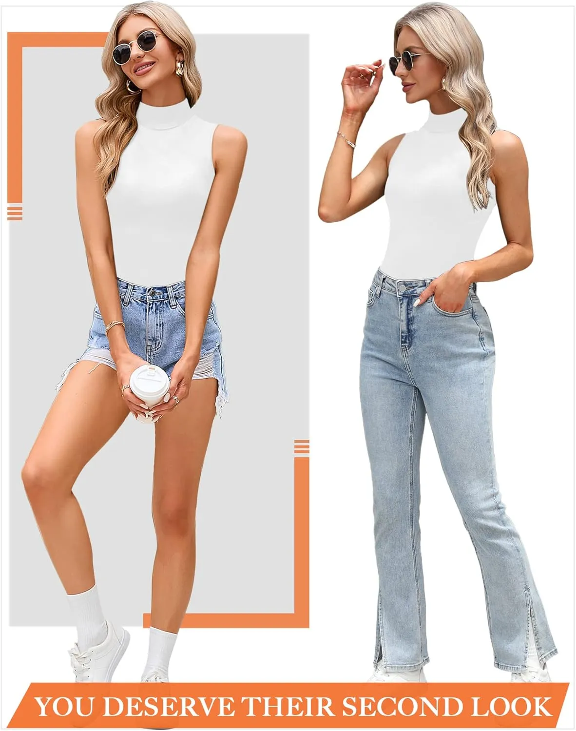 CLOZOZ Turtle Neck Tank Tops for Women Sleeveless Mock Neck Turtlenecks Slim Fitted Tops