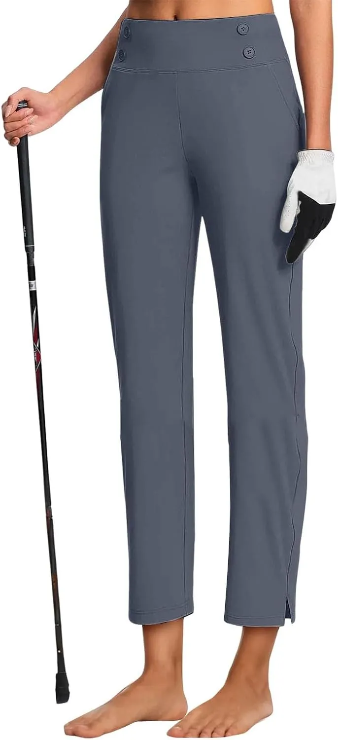 CRNTCEM Women's Yoga Dress Pants High Waisted Pull On Straight Leg Cropped Pant Stretchy Business Office Work Ankle Trousers