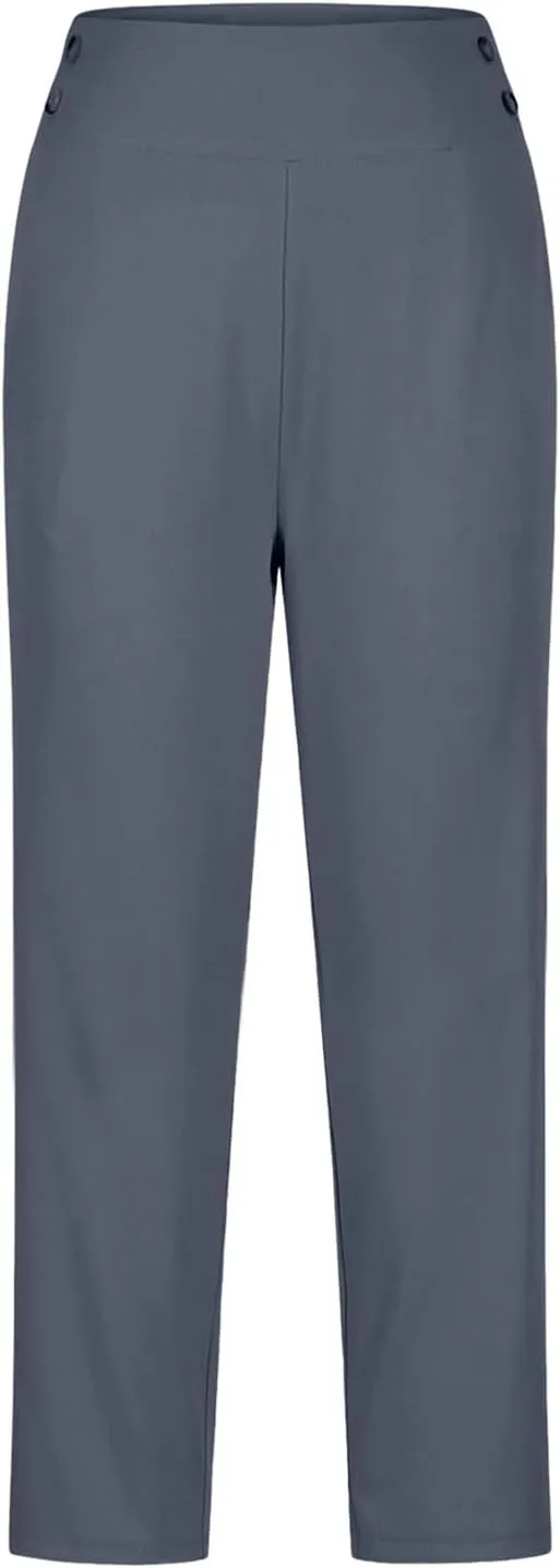 CRNTCEM Women's Yoga Dress Pants High Waisted Pull On Straight Leg Cropped Pant Stretchy Business Office Work Ankle Trousers