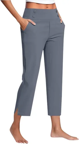 CRNTCEM Women's Yoga Dress Pants High Waisted Pull On Straight Leg Cropped Pant Stretchy Business Office Work Ankle Trousers