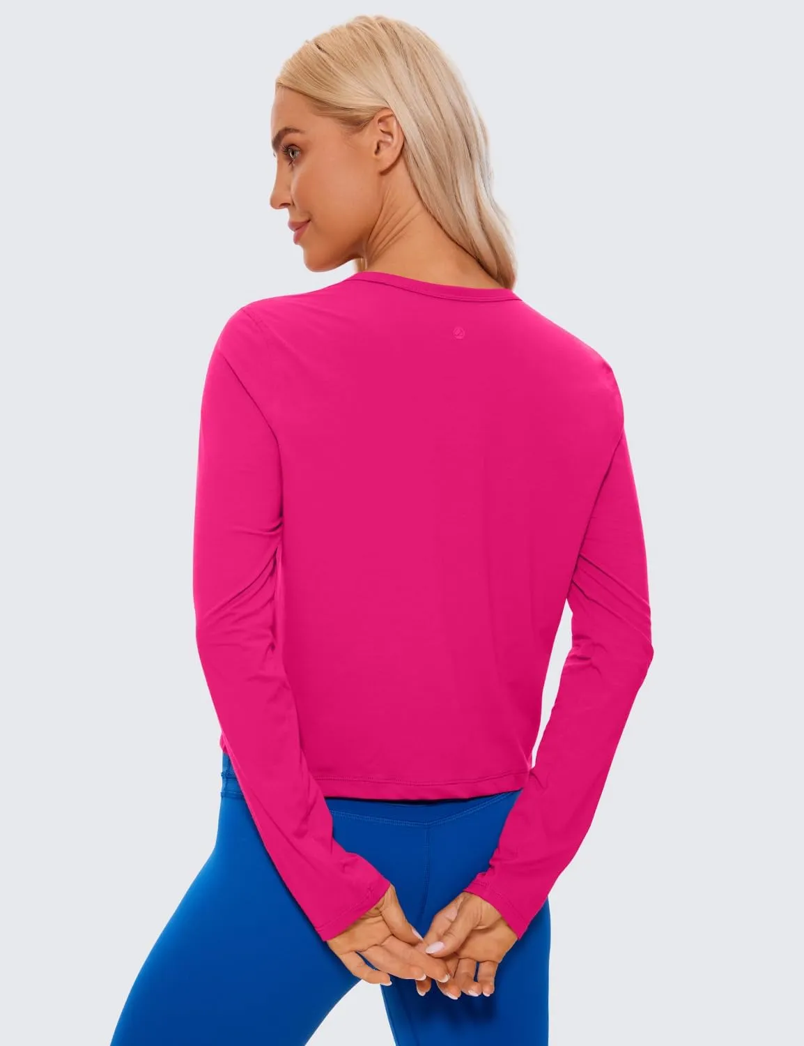 CRZ YOGA Pima Cotton Long Sleeve Workout Shirts for Women Loose Cropped Tops Athletic Sports T-Shirt