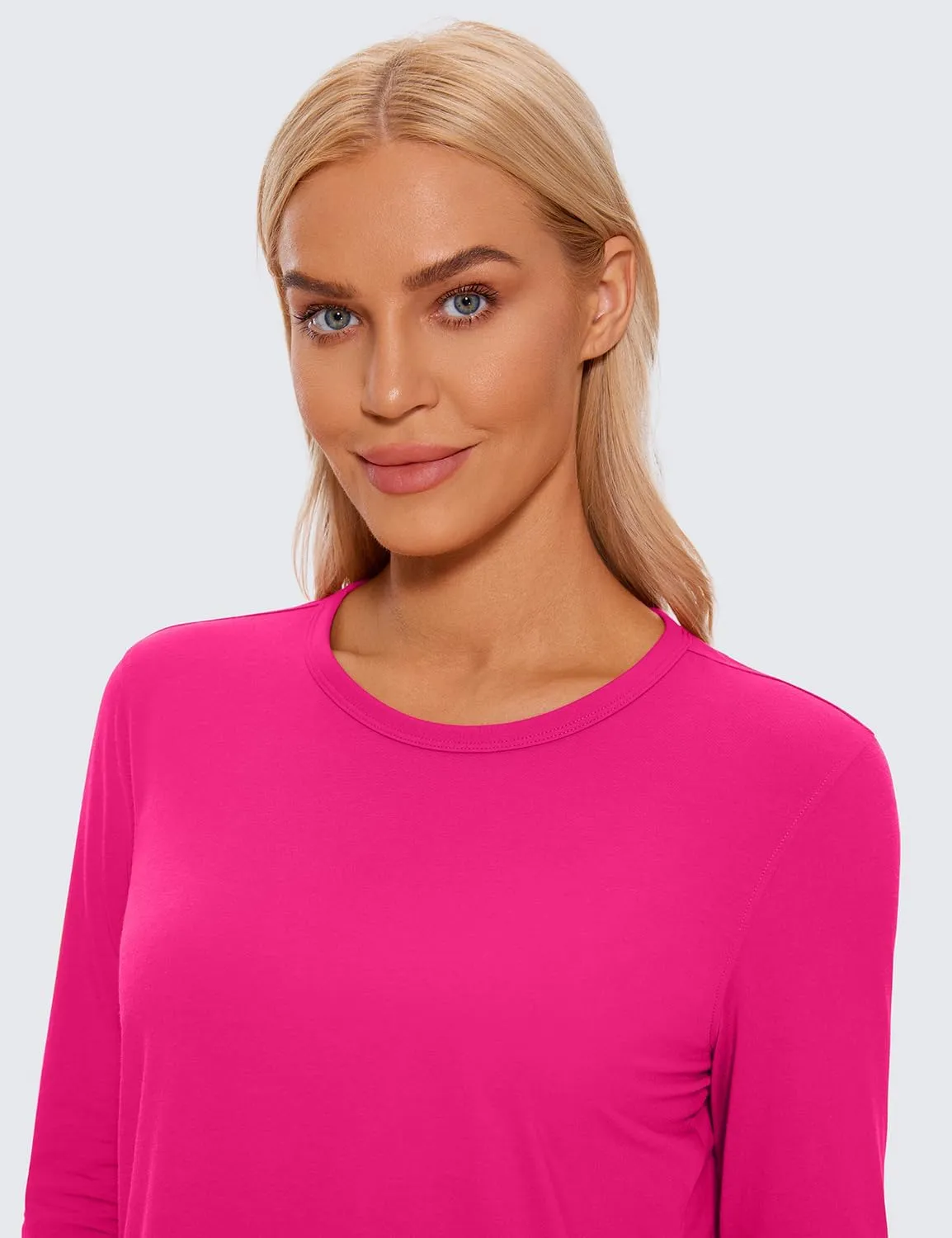 CRZ YOGA Pima Cotton Long Sleeve Workout Shirts for Women Loose Cropped Tops Athletic Sports T-Shirt