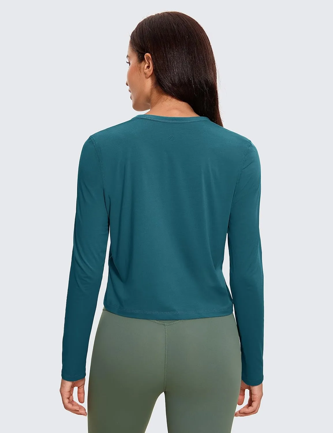 CRZ YOGA Pima Cotton Long Sleeve Workout Shirts for Women Loose Cropped Tops Athletic Sports T-Shirt