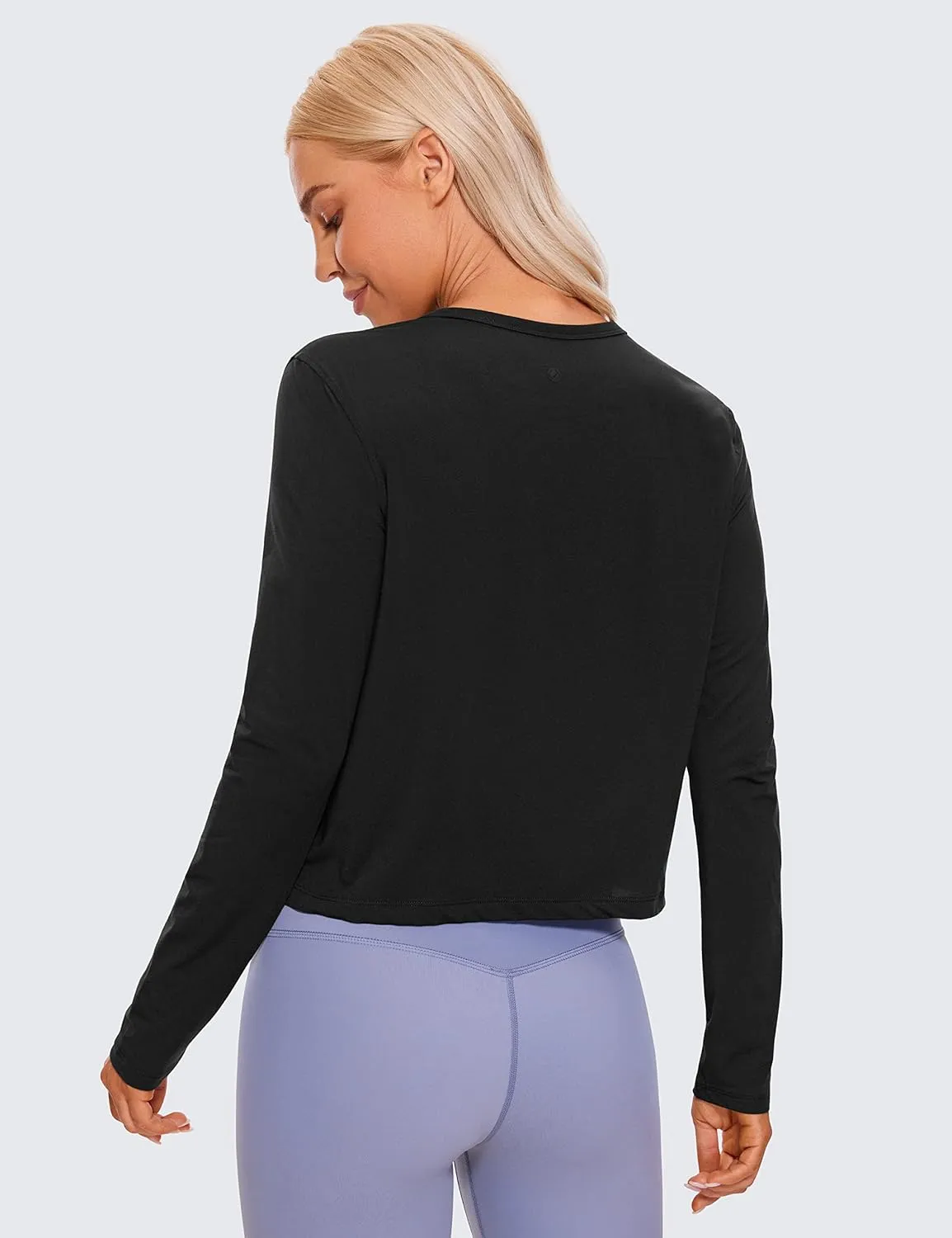 CRZ YOGA Pima Cotton Long Sleeve Workout Shirts for Women Loose Cropped Tops Athletic Sports T-Shirt