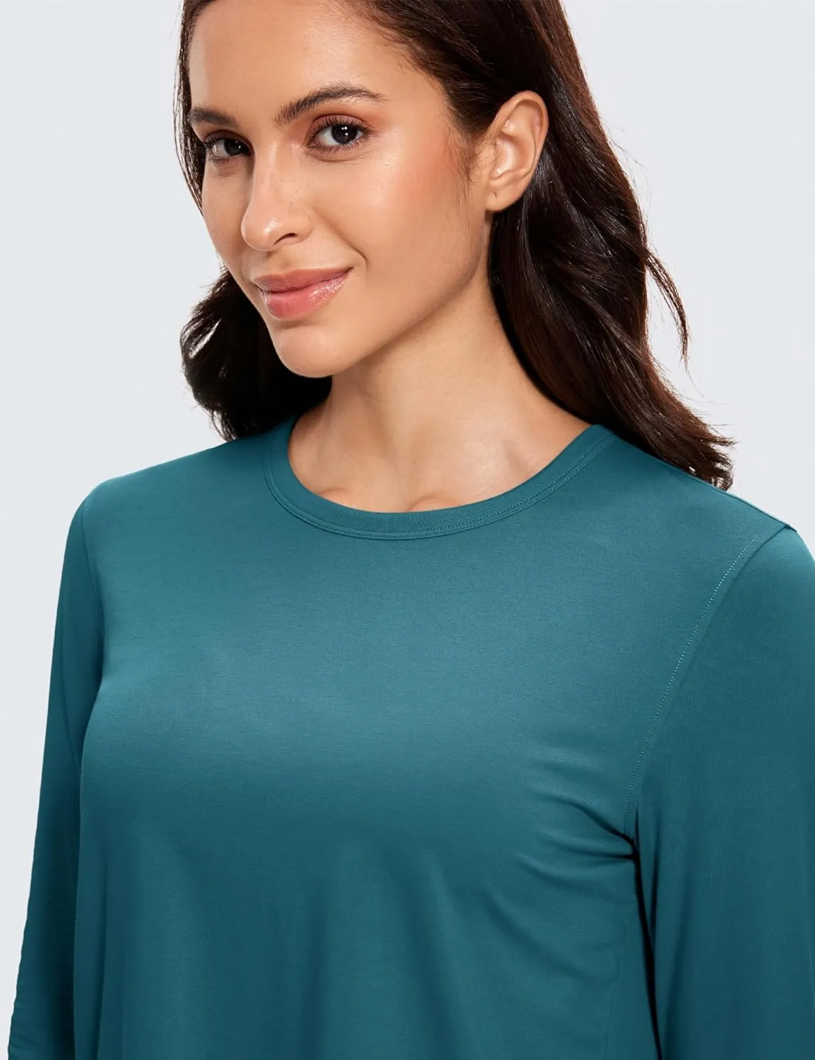 CRZ YOGA Pima Cotton Long Sleeve Workout Shirts for Women Loose Cropped Tops Athletic Sports T-Shirt