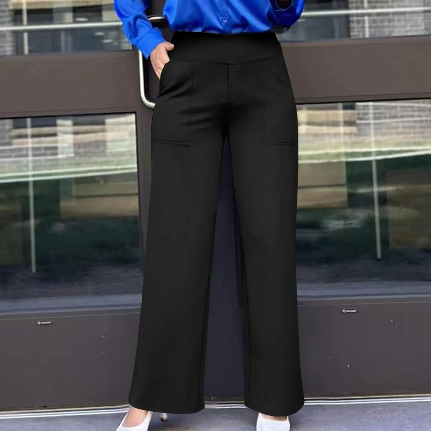 Dress Pants Women Work Business Pants Tummy Control Office Straight Wide Leg Trousers High Waisted Ladies Slacks