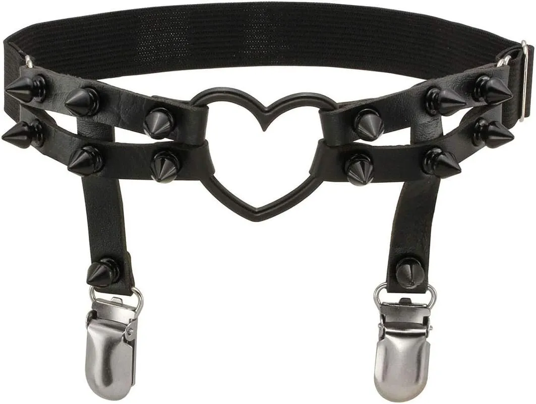 Eigso Steampunk Gothic Garter Belts Leg Rings Heart Love with Rivet Studded Elastic Band Adjustable