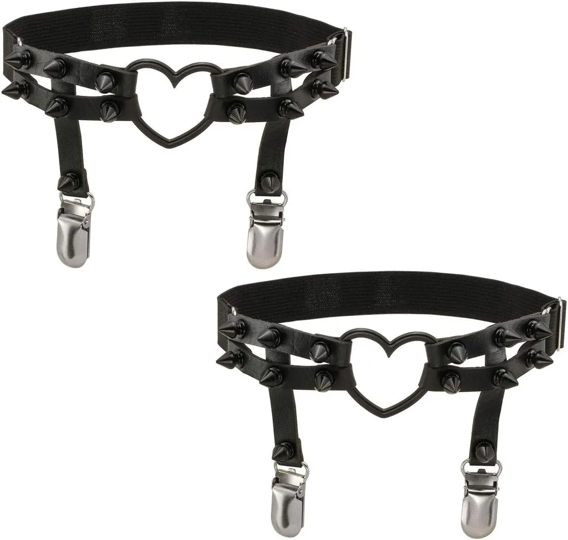 Eigso Steampunk Gothic Garter Belts Leg Rings Heart Love with Rivet Studded Elastic Band Adjustable