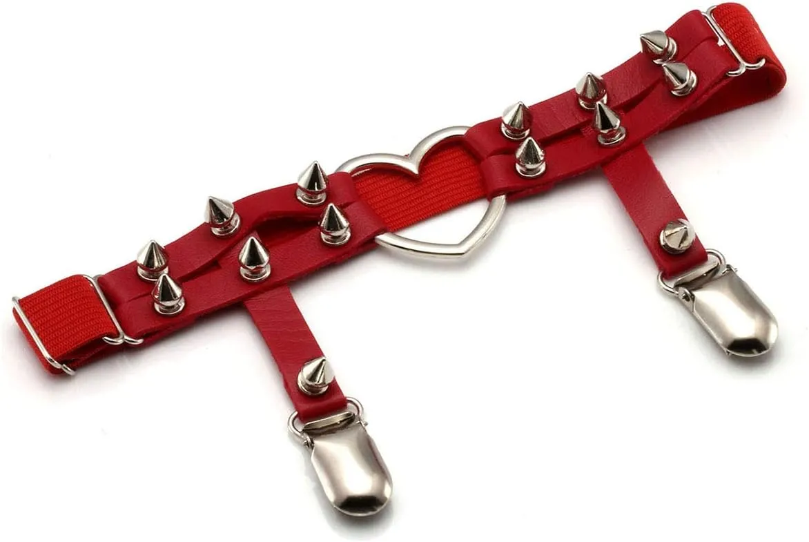 Eigso Steampunk Gothic Garter Belts Leg Rings Heart Love with Rivet Studded Elastic Band Adjustable