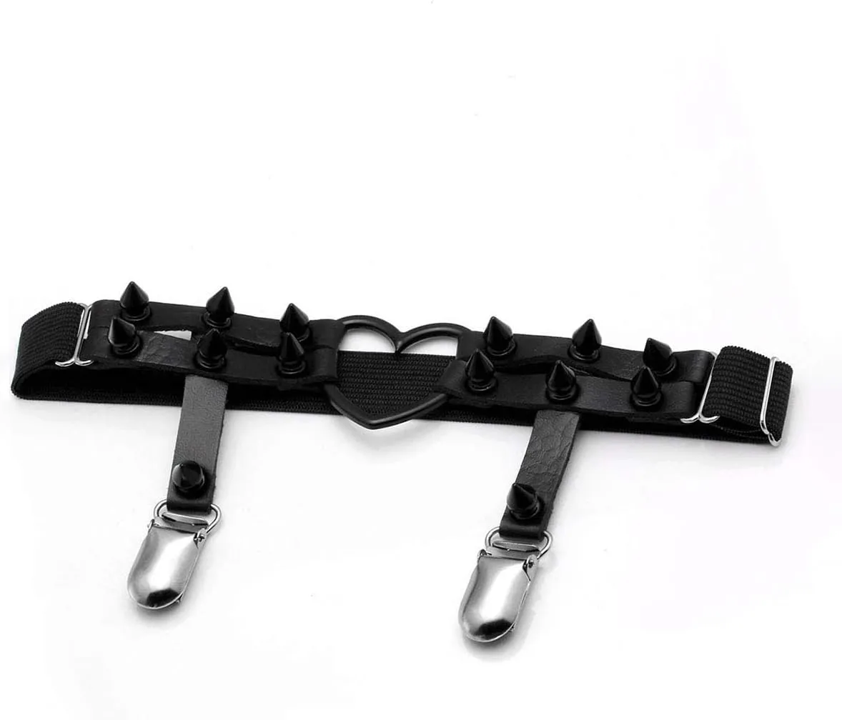 Eigso Steampunk Gothic Garter Belts Leg Rings Heart Love with Rivet Studded Elastic Band Adjustable