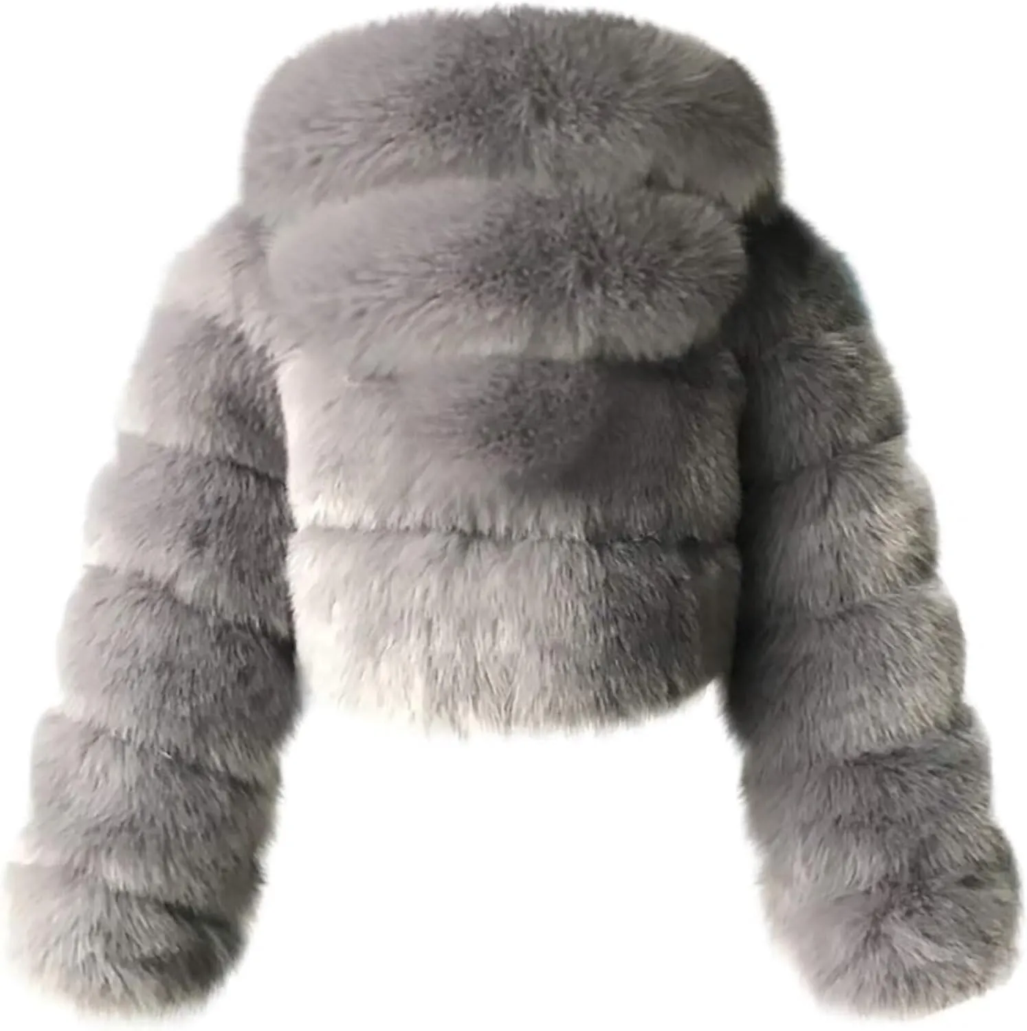 Faux Fur Coat Women Cropped Bubble Coats Fleece Short Warm Jackets Plus Size Winter Coats for Women with Hood