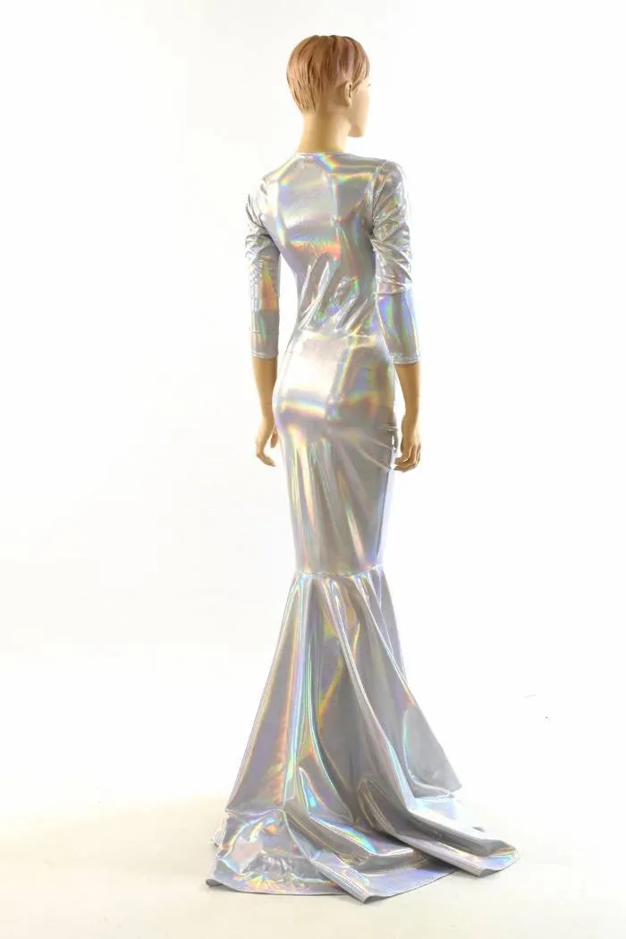 Flashbulb Holographic Puddle Train Gown