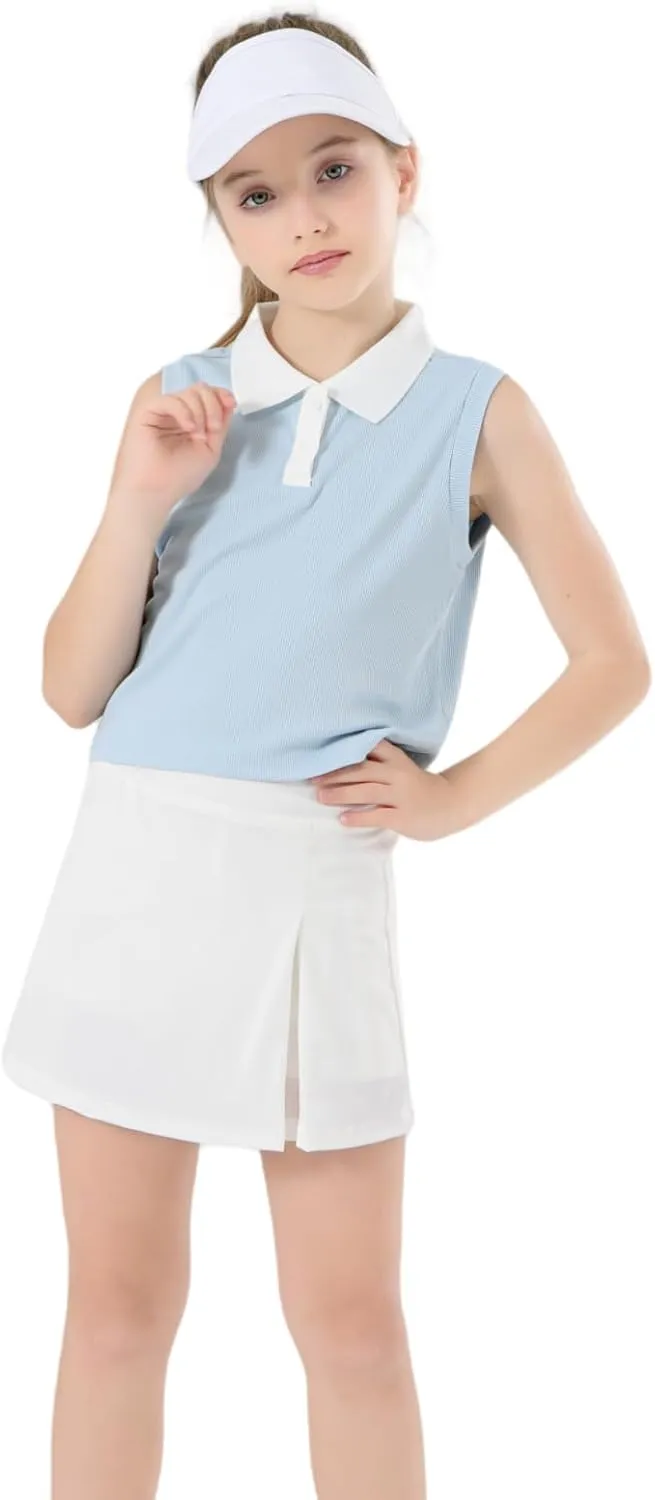 Girls Crop Tops Sleeveless Polo Shirts Athletic Tank Tops Golf Tennis T-Shirts with Collared Quick Dry Casual