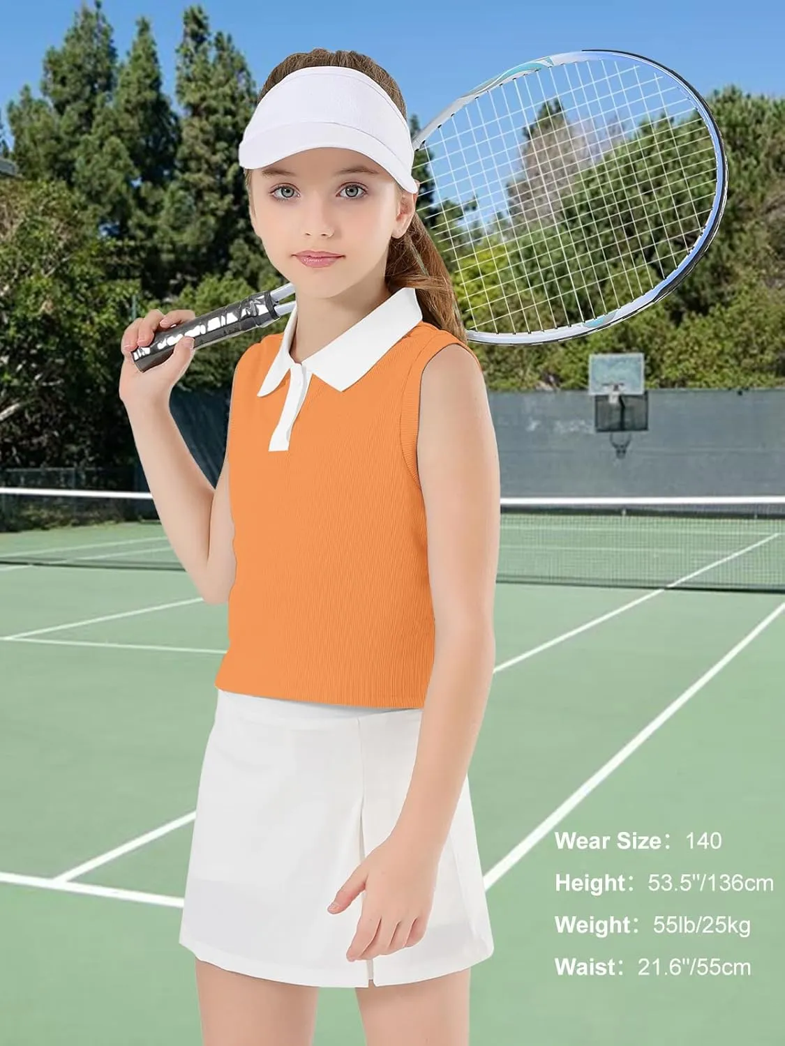 Girls Crop Tops Sleeveless Polo Shirts Athletic Tank Tops Golf Tennis T-Shirts with Collared Quick Dry Casual
