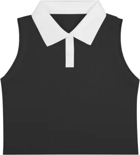 Girls Crop Tops Sleeveless Polo Shirts Athletic Tank Tops Golf Tennis T-Shirts with Collared Quick Dry Casual