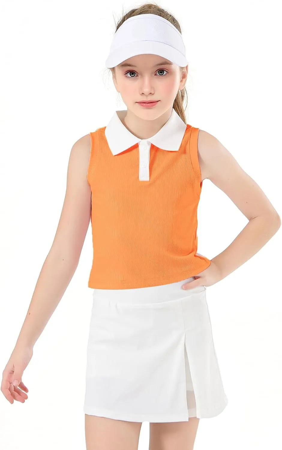 Girls Crop Tops Sleeveless Polo Shirts Athletic Tank Tops Golf Tennis T-Shirts with Collared Quick Dry Casual