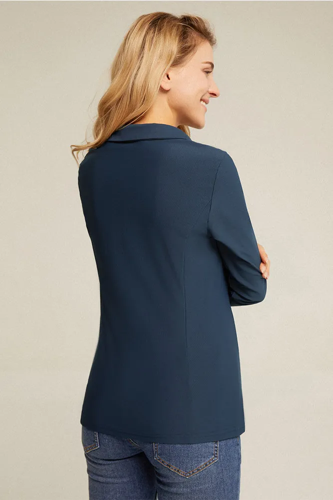 Maacie Maternity Lapel Collar Sports Long Sleeve V-Neck Tops