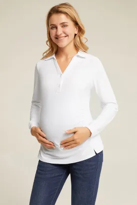 Maacie Maternity Lapel Collar Sports Long Sleeve V-Neck Tops