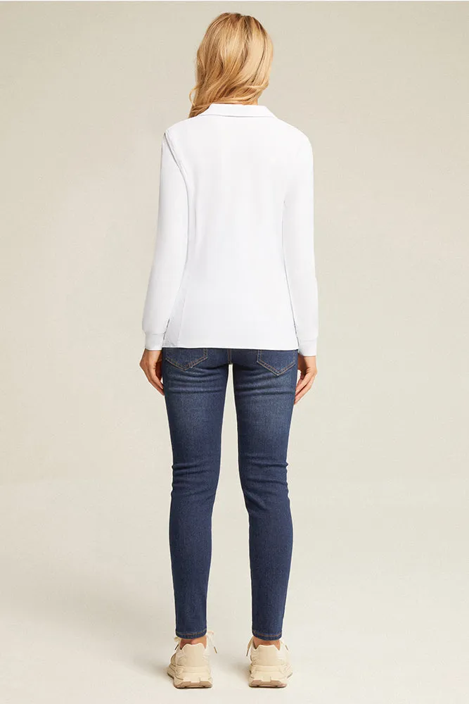 Maacie Maternity Lapel Collar Sports Long Sleeve V-Neck Tops