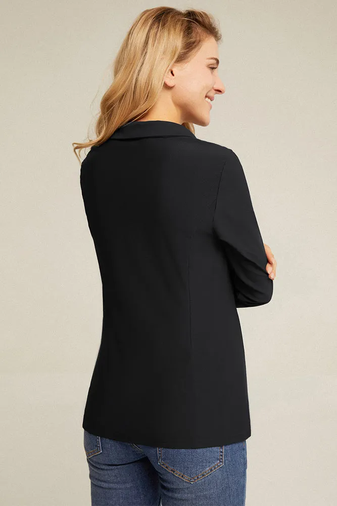 Maacie Maternity Lapel Collar Sports Long Sleeve V-Neck Tops