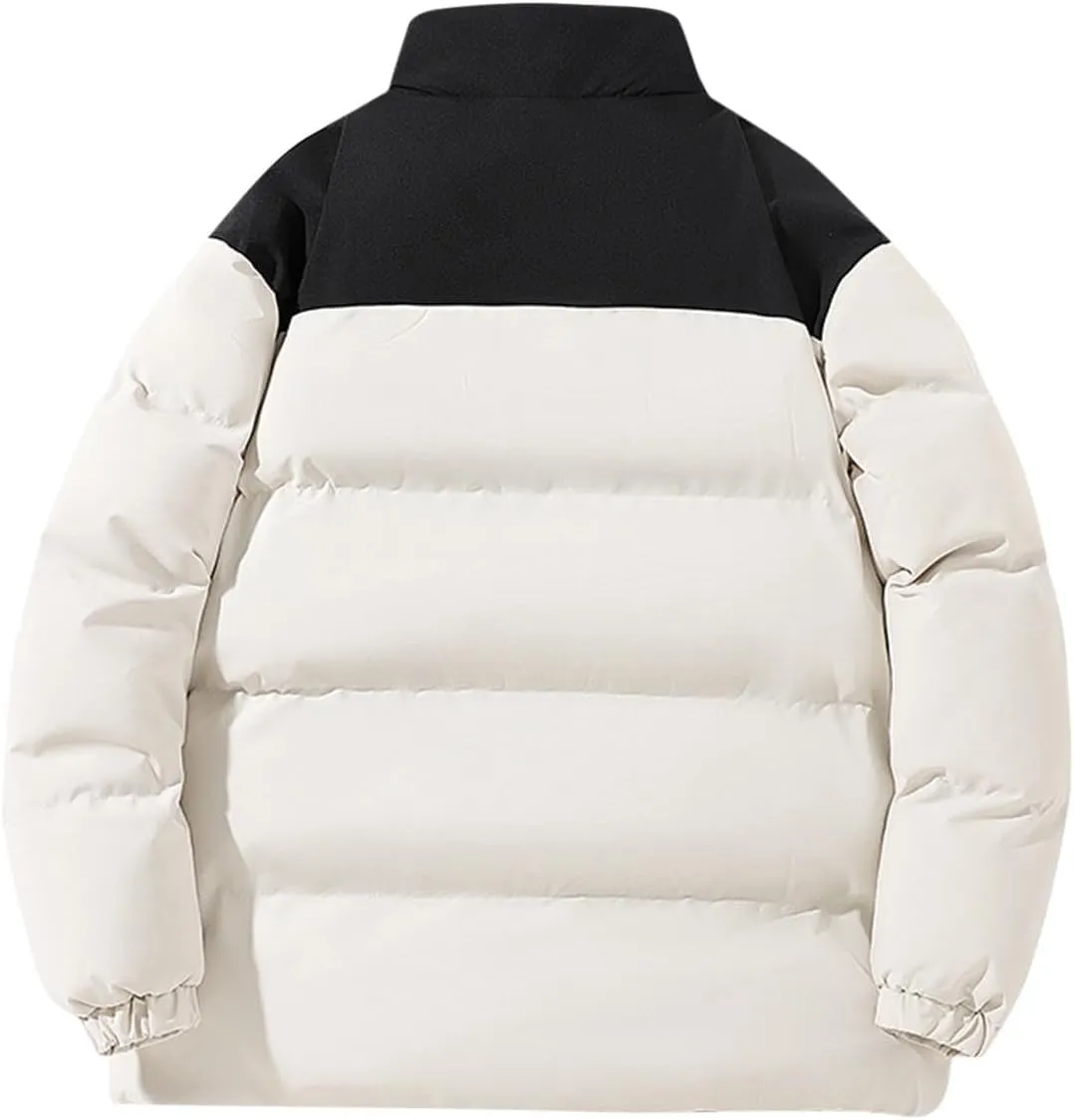 Men's Puffer Jacket Stand Collar Quilted Coat Plus Size Down Jacket Zip up Padded Coat Warm Winter Jacket with Pockets