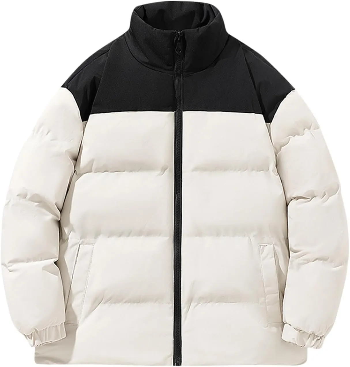 Men's Puffer Jacket Stand Collar Quilted Coat Plus Size Down Jacket Zip up Padded Coat Warm Winter Jacket with Pockets