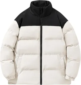 Men's Puffer Jacket Stand Collar Quilted Coat Plus Size Down Jacket Zip up Padded Coat Warm Winter Jacket with Pockets