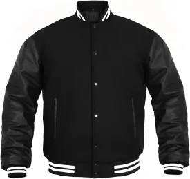 Men's Varsity Jacket Genuine Leather Sleeve and Wool Blend Letterman Boys College Varsity Jackets XS-5XL