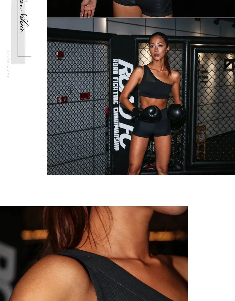 Oblique One Shoulder Strap Ladies Sports Bra Hollow out Back Lines Strenuous Exercise fitness bra Tops