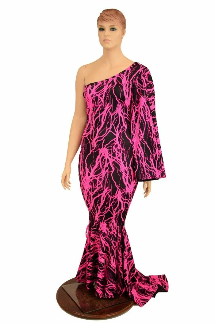 One Shoulder Lace Up Puddle Train Gown