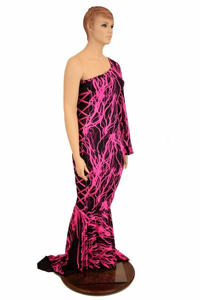 One Shoulder Lace Up Puddle Train Gown