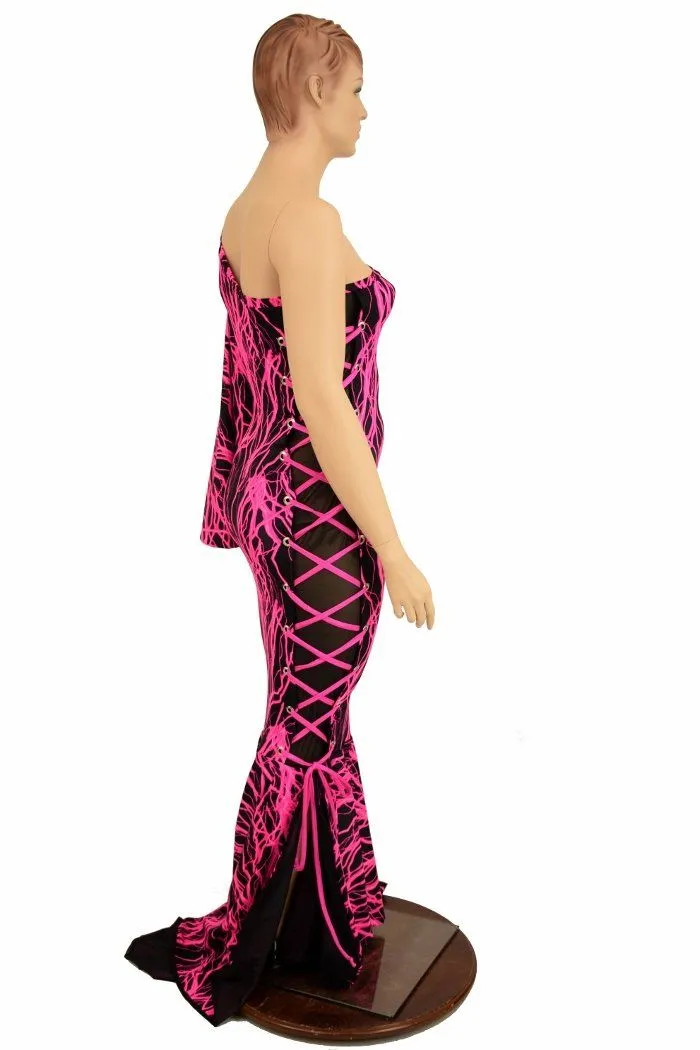 One Shoulder Lace Up Puddle Train Gown