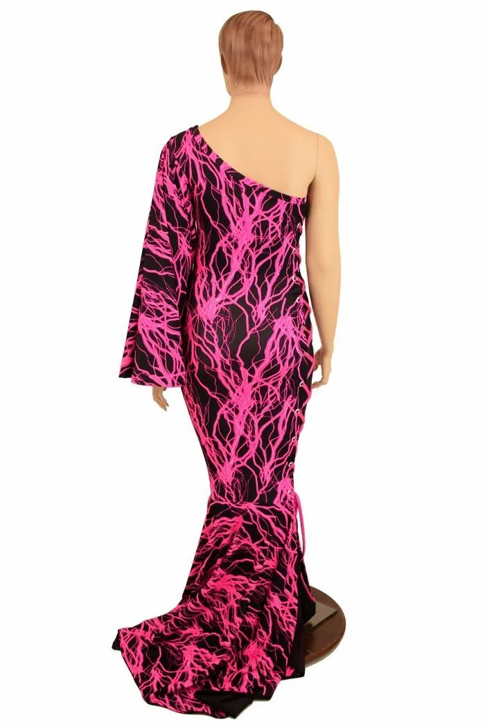 One Shoulder Lace Up Puddle Train Gown