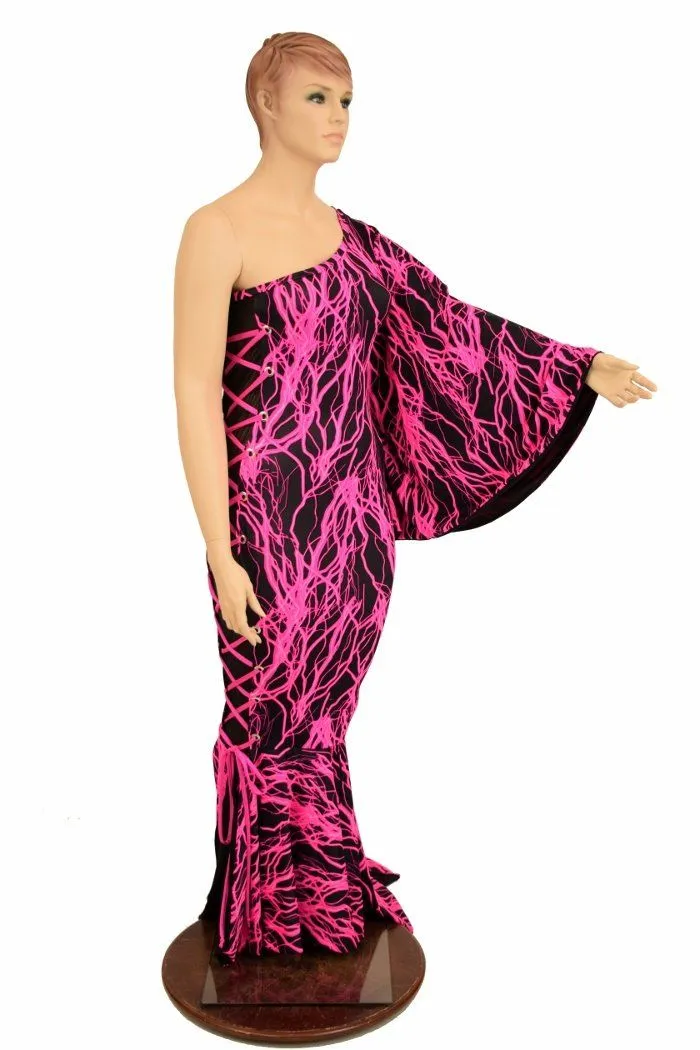 One Shoulder Lace Up Puddle Train Gown