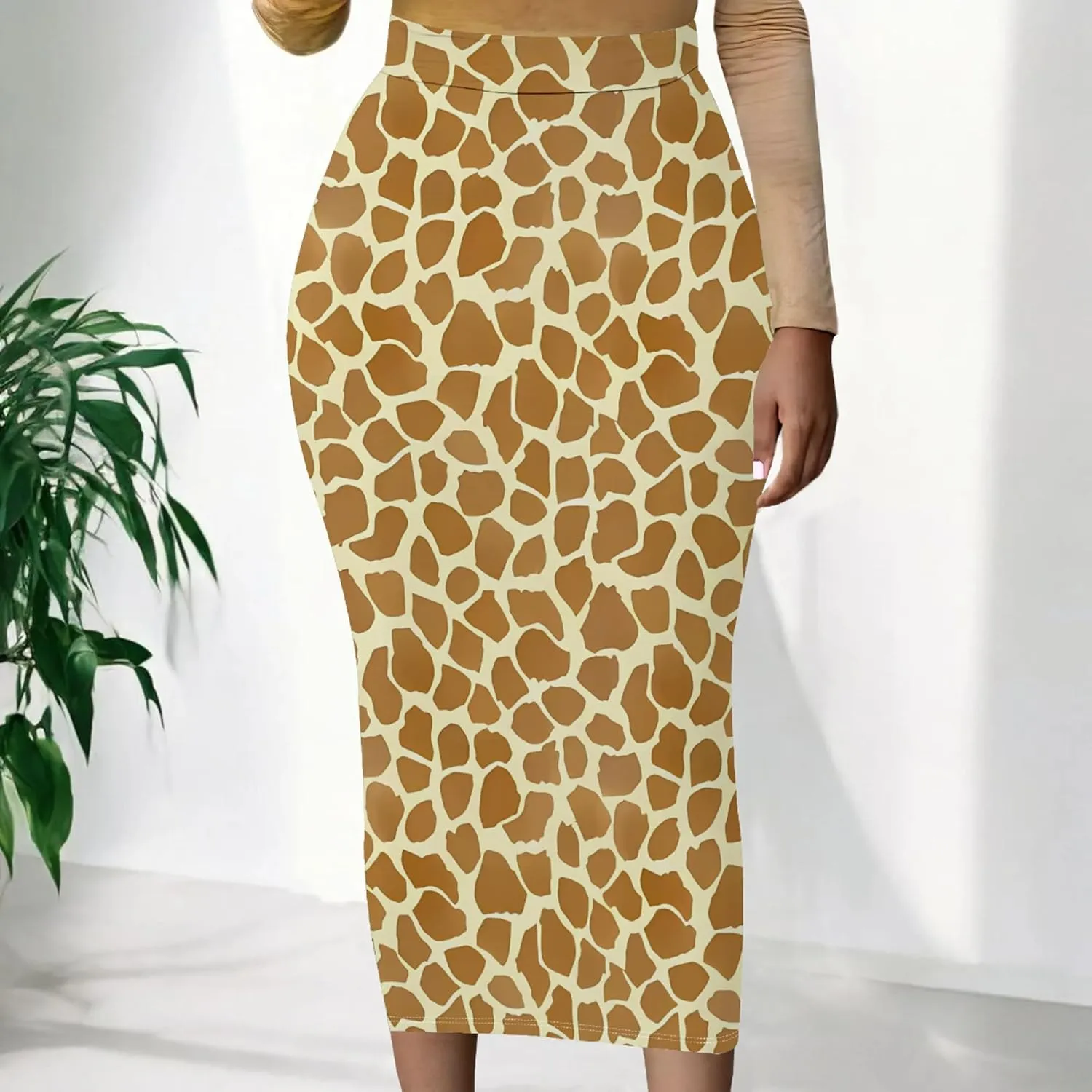 Plus Size Skirts for Curvy Women Sexy Ruched Bodycon Party Club Night Out Elegant High Waist Knee Length Midi Basic Skirt
