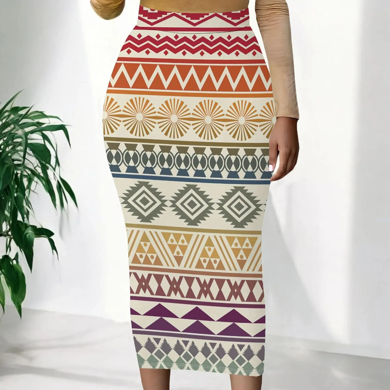Plus Size Skirts for Curvy Women Sexy Ruched Bodycon Party Club Night Out Elegant High Waist Knee Length Midi Basic Skirt