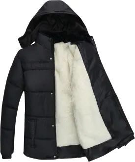 Puffer Jacket Men Fleece Lined Hooded down Jacket Quilted Windbreaker Jacket Warm Insulated Jackets Thermal Winter Coat