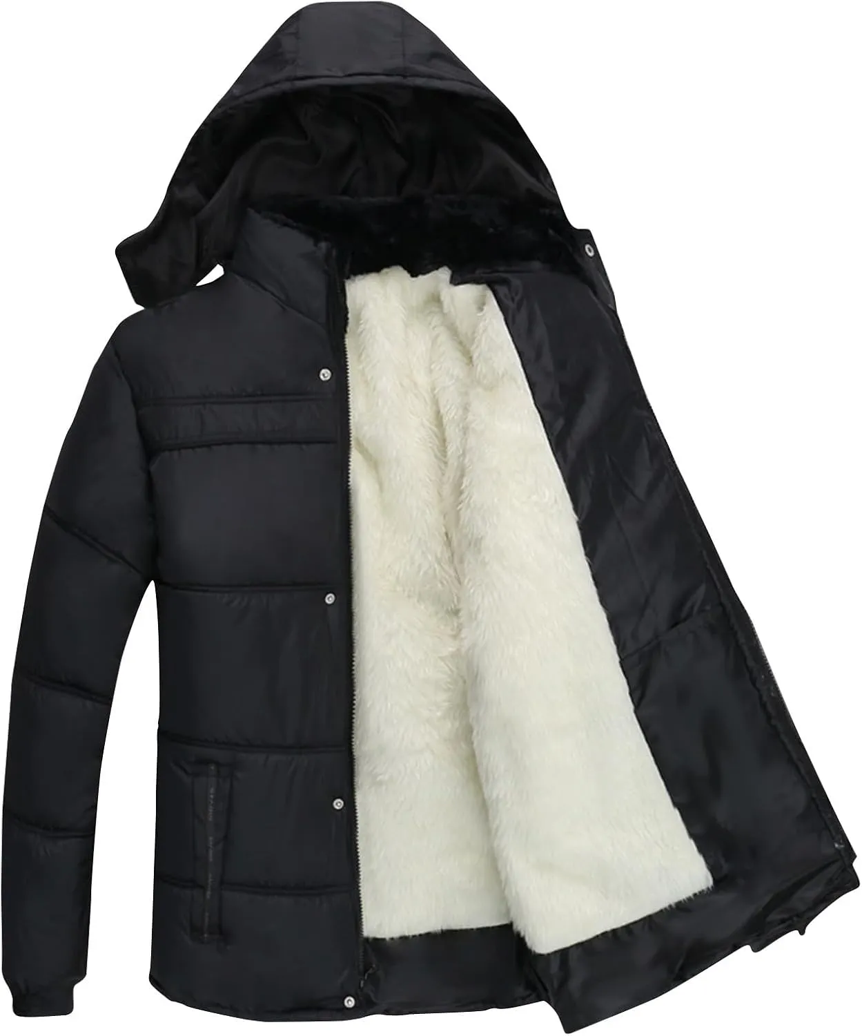 Puffer Jacket Men Fleece Lined Hooded down Jacket Quilted Windbreaker Jacket Warm Insulated Jackets Thermal Winter Coat