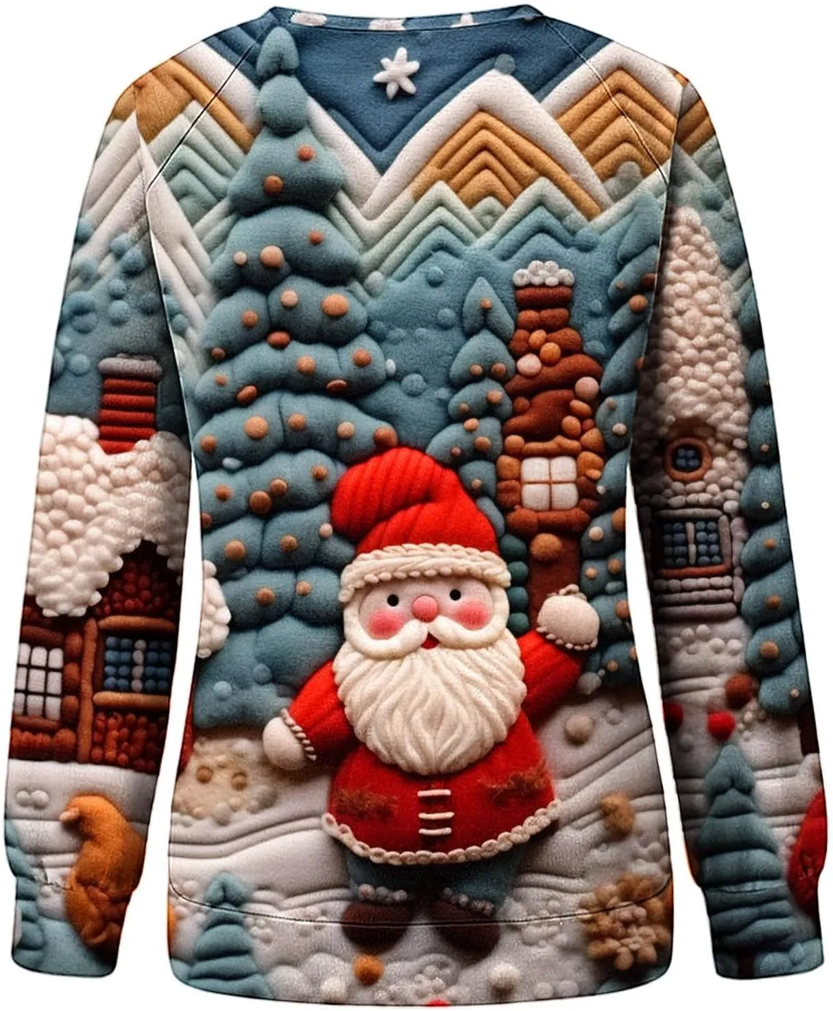 SMIDOW Women Ugly Christmas Sweatshirts 3D Digital Print Novelty Pullover Tops Funny Santa Xmas Tree Graphic Holiday Outfits