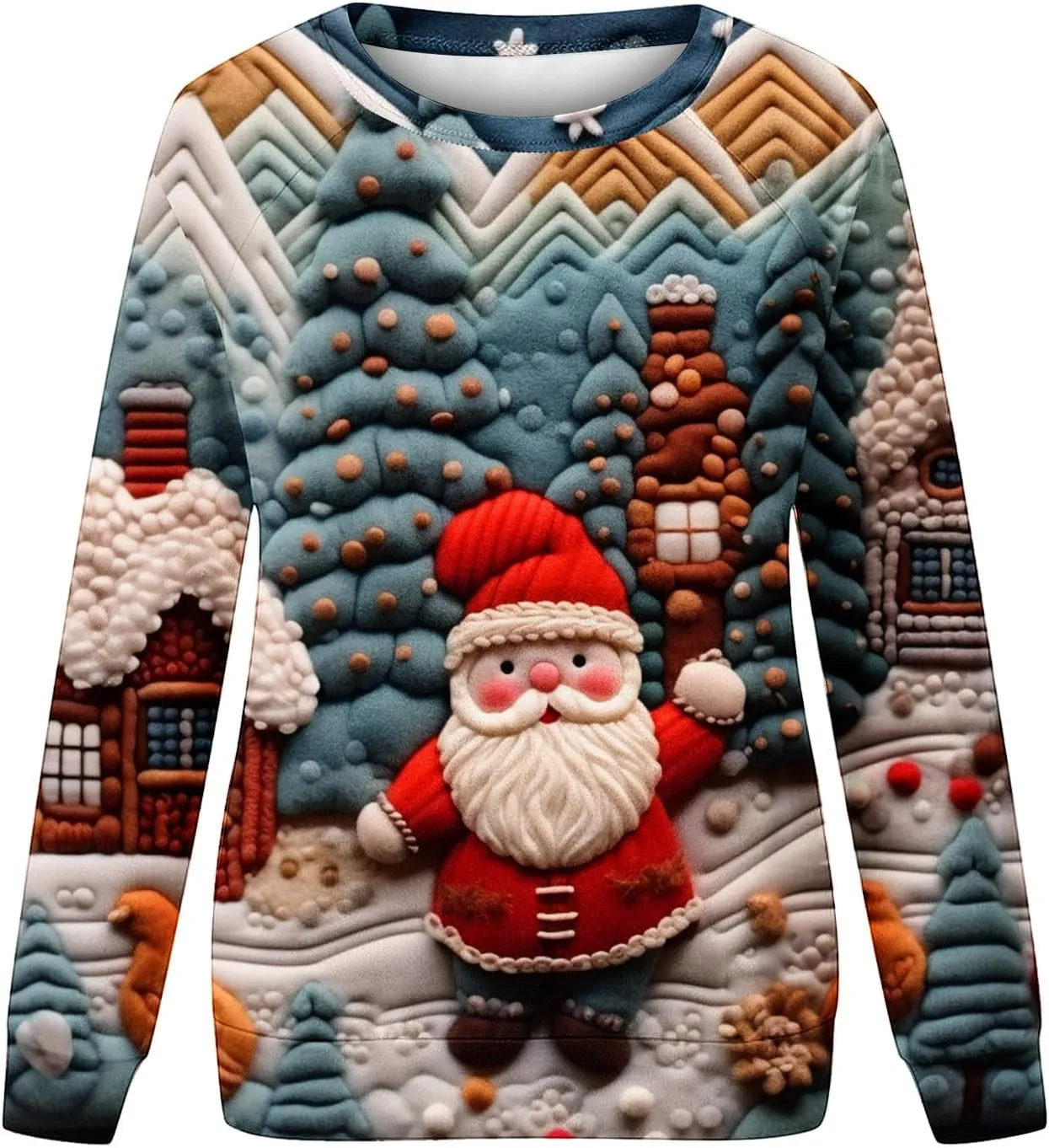 SMIDOW Women Ugly Christmas Sweatshirts 3D Digital Print Novelty Pullover Tops Funny Santa Xmas Tree Graphic Holiday Outfits